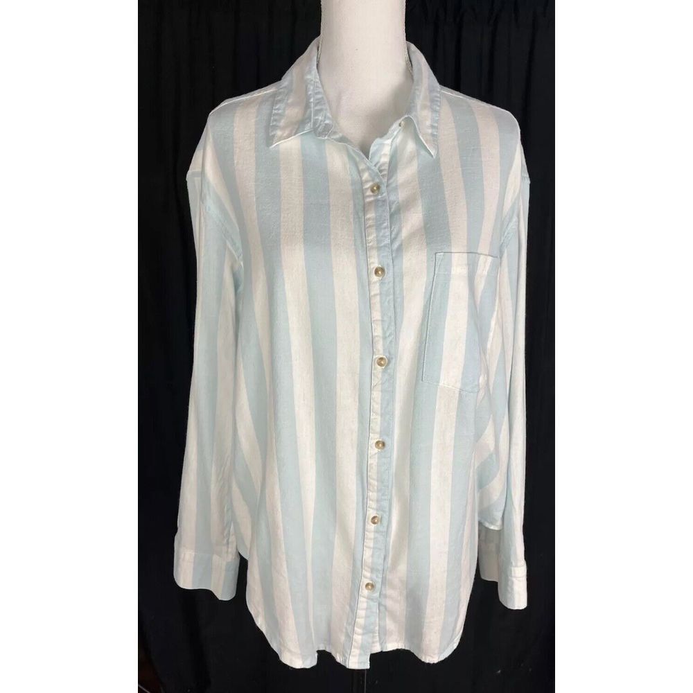 Billabong Blue Sail Away Striped Long Sleeve‎ Button Up Shirt Size L